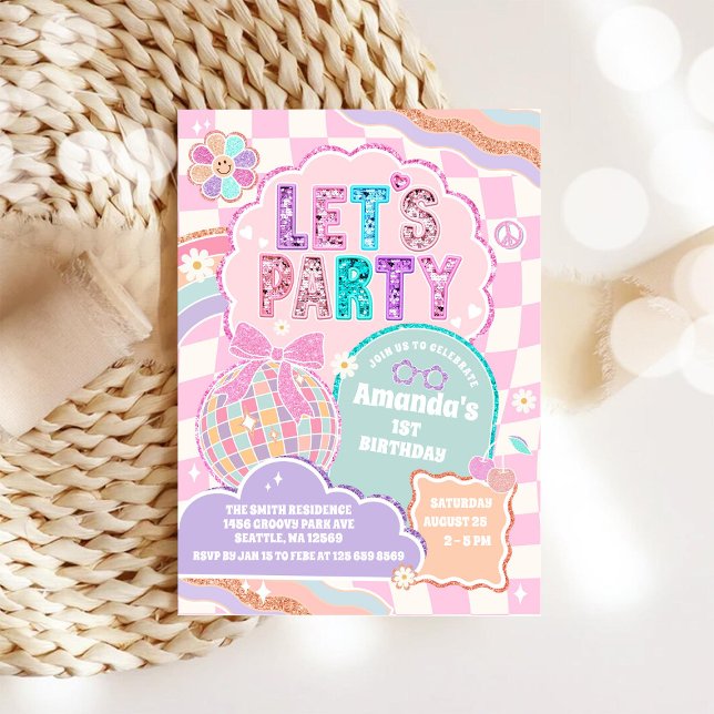 Convite LET'S PARTY Disco Rainbow Birthday Invitation (Criador carregado)