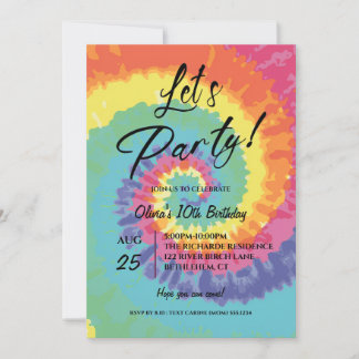 Convite Let's Party, Pink Tie Dye birthday