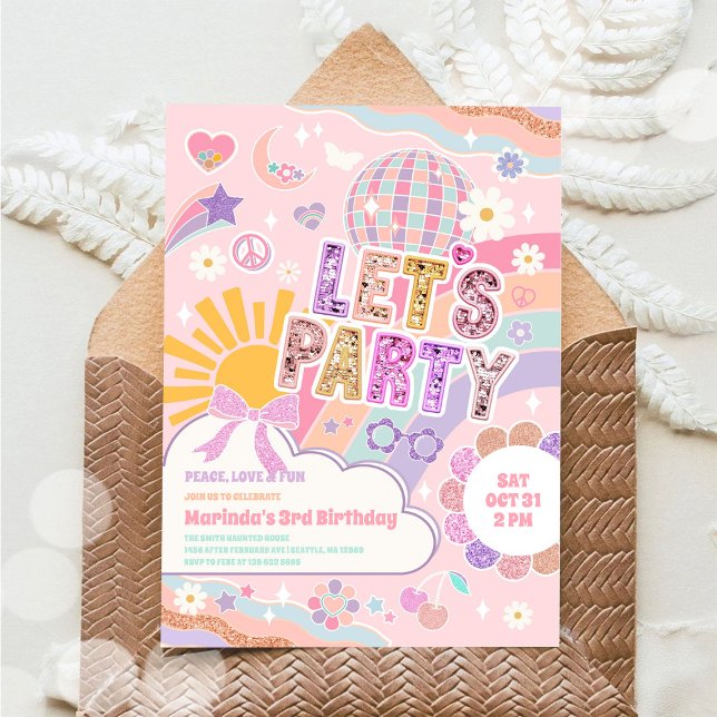 Convite Lets Party Sun Rainbow Disco Birthday Invitation (Criador carregado)