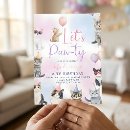 Convite Let's Paw-ty! Adorable Cat Birthday Party 
