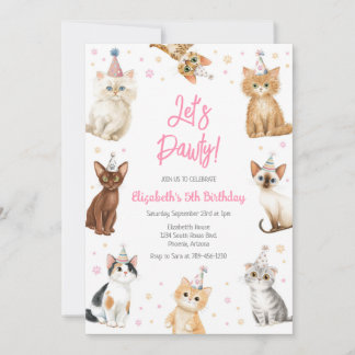 Convite Let's Pawty Cat Kitten Birthday Party Invitation