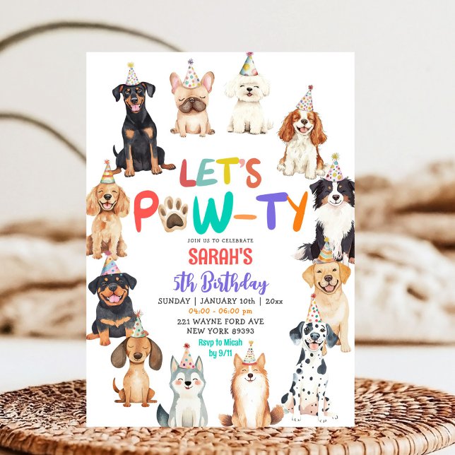 Convite Let's Pawty Dog Lovers Pet Themed Kids Birthday (Criador carregado)