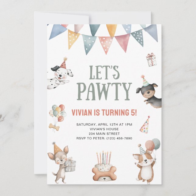 Convite Let's Pawty Funny Dog Birthday Party (Frente)