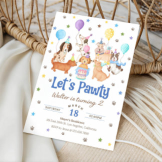 Convite Let's Pawty Puppy Dog Birthday Invitation for Boy