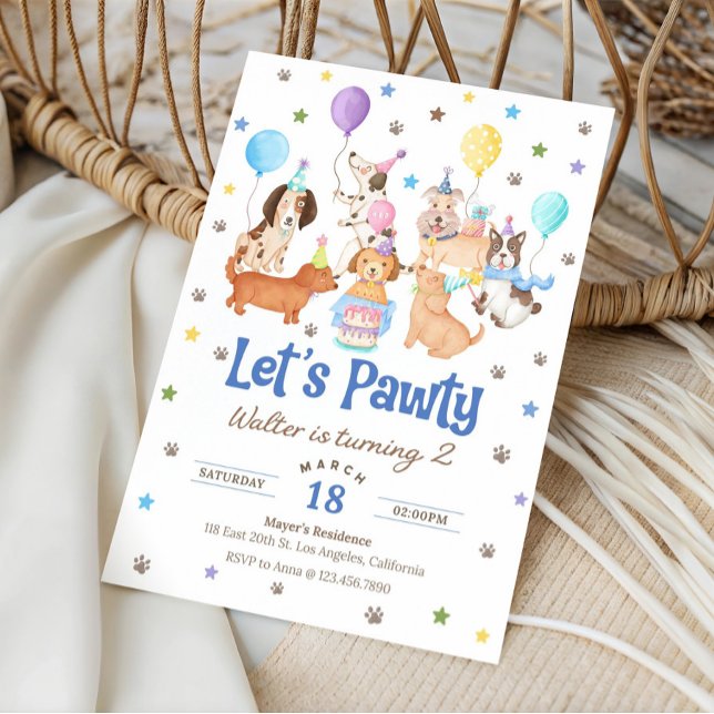 Convite Let's Pawty Puppy Dog Birthday Invitation for Boy (Criador carregado)