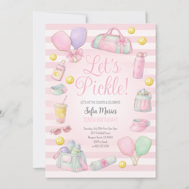 Convite Let's Pickle Pickleball Pink Party Invitation (Frente)