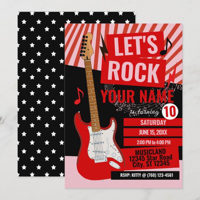 Convite Let's Rock Birthday Invitation (Frente/Verso)