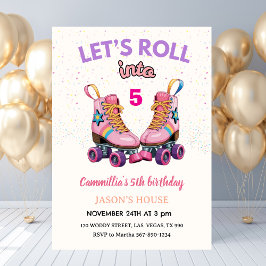 Convite Let's Roll into 5 Retro Roller Skate Birthday