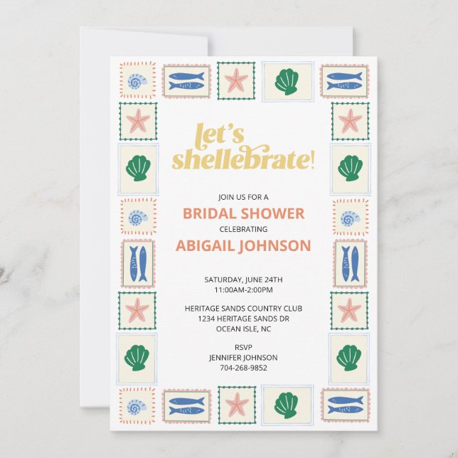 Convite Let's Shellabrate Seashell Bridal Shower (Frente)