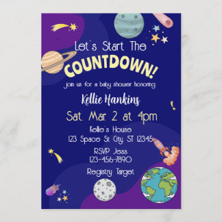 Convite Let's Start the Countdown, Space Baby Shower