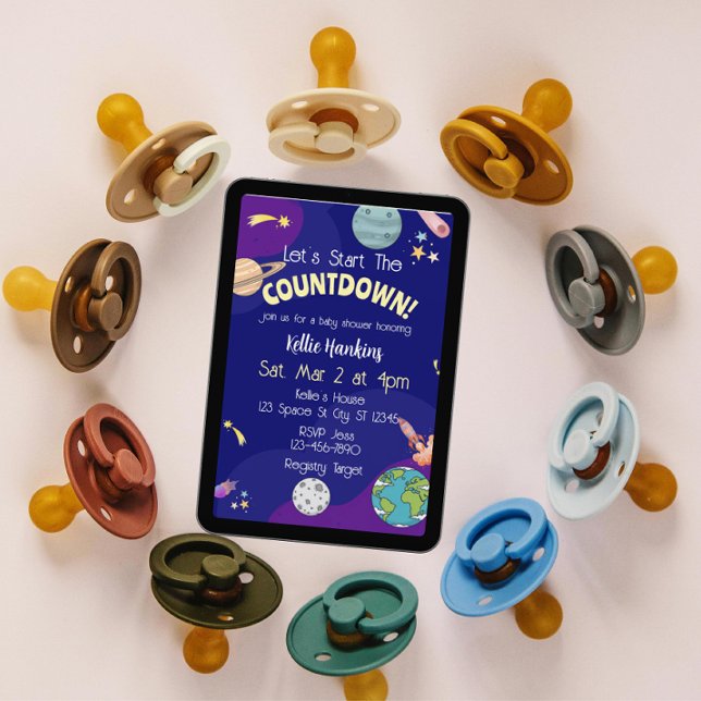 Convite Let's Start the Countdown, Space Baby Shower (Criador carregado)