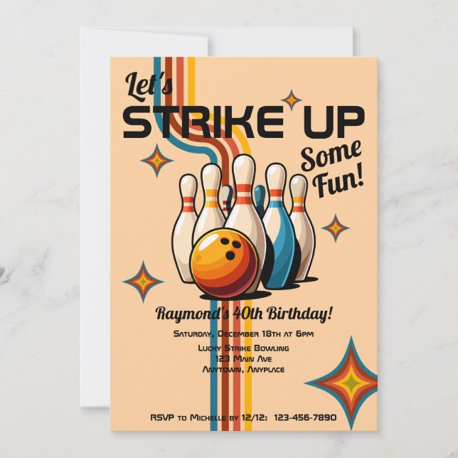 Convite Let's Strike Up Some Fun Bowling Birthday Party (Frente)