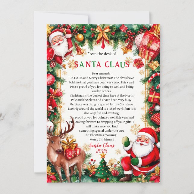 Convite Letter From Santa Claus Christmas Card (Frente)