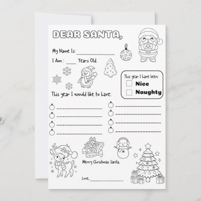 Convite Letter to Santa Coloring Page (Frente)