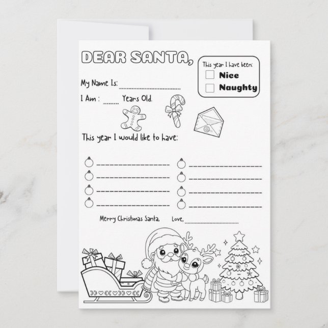 Convite Letter to Santa Coloring Page (Frente)