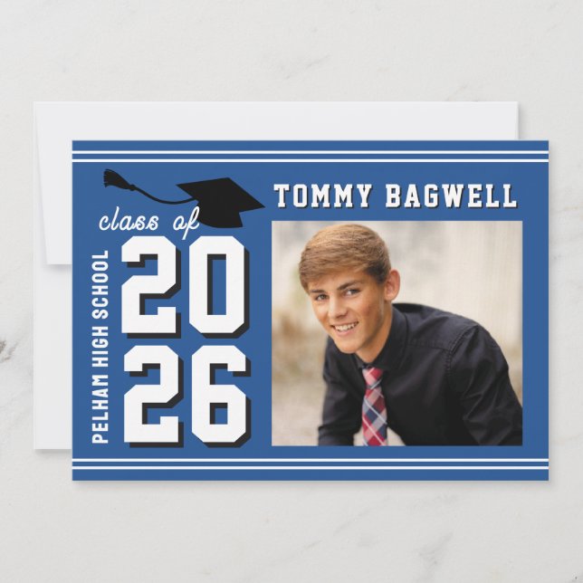Convite LETTERMAN GRAD BLUE Announcement & Invitation (Frente)