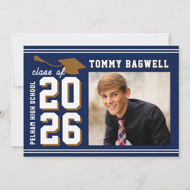 Convite LETTERMAN GRAD NAVY Announcement & Invitation (Frente)