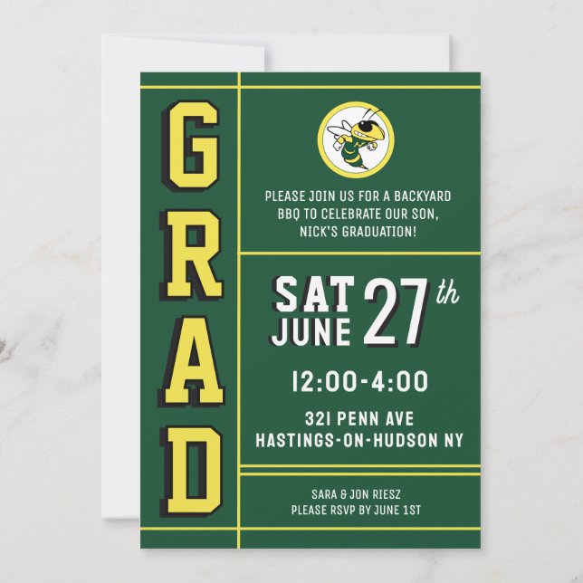 Convite LETTERMAN GRAD YELLOW Announcement & Invitation (Verso)