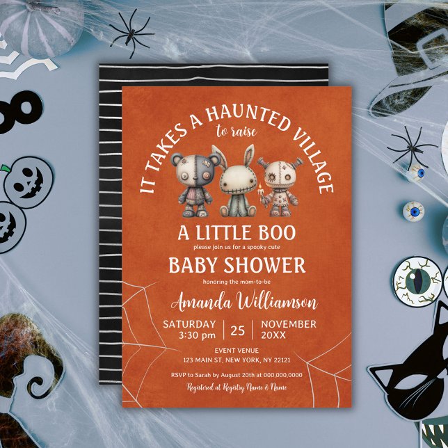 Convite Leva o Chá de fraldas de Halloween da Aldeia Assom (It Takes Haunted Village Boo Halloween Baby Shower Invitation)