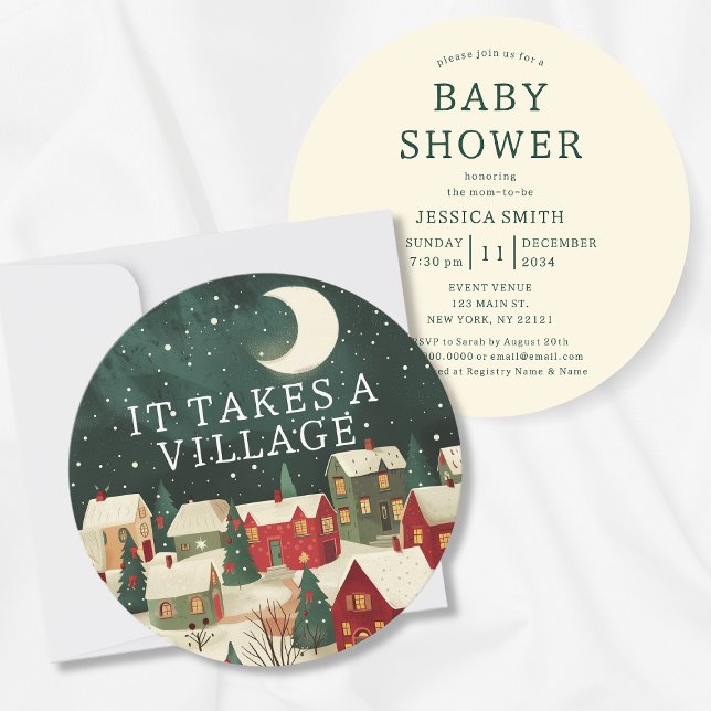Convite Leva Um Chá de fraldas De Inverno Da Vila (It Takes A Village Winter Illustration Baby Shower Invitation
)