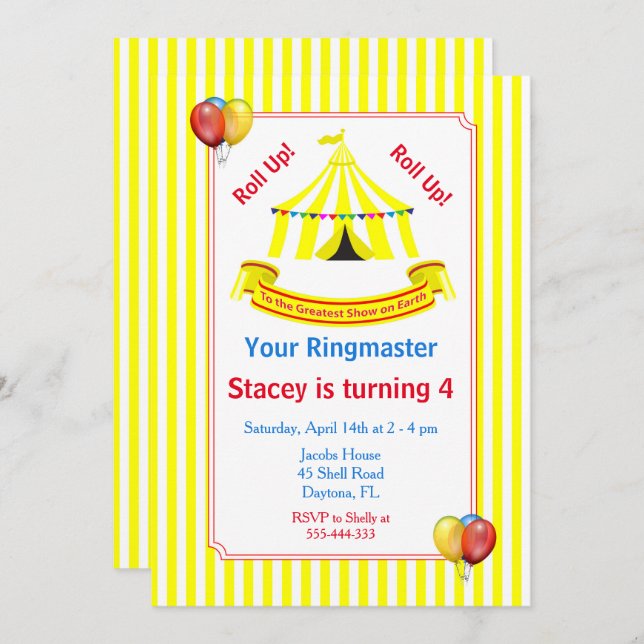 Convite Levante-se! Levante-se! Festa de aniversário de Ci (Frente/Verso)