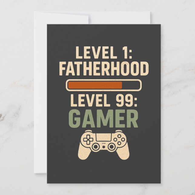 Convite Level 1 Fatherhood, Level 99 Gamer Design (Frente)