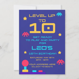Convite Level Up 10th Birthday Invite | Editable