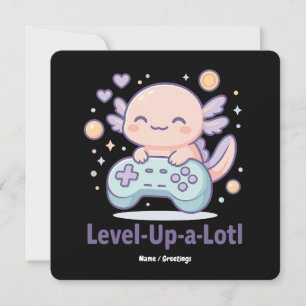 Convite Level-Up-a-Lotl Fofo Axolote de Gamer Kawaii Aconc