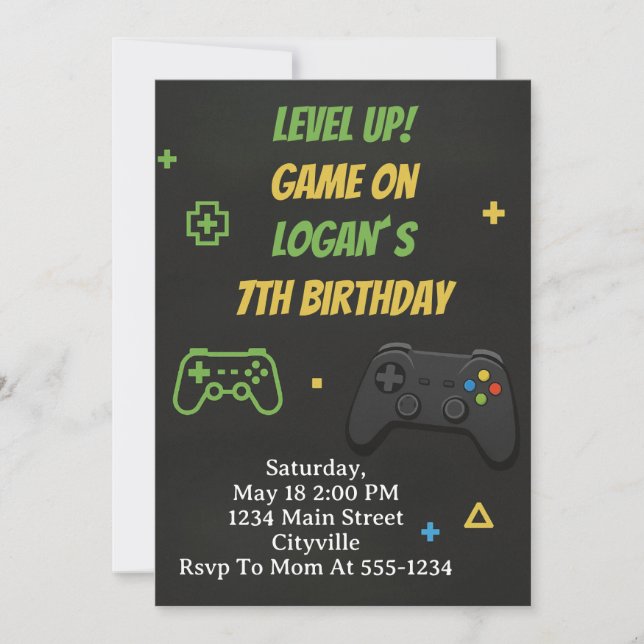 Convite Level Up Game On Birthday (Frente)