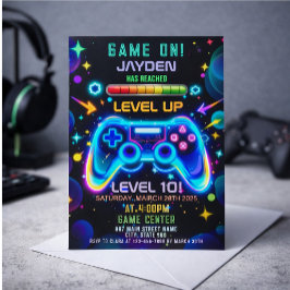 Convite Level Up Gamer Birthday Invitation – Neon Game