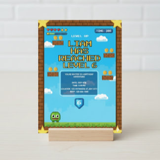 Convite Level Up Video Game Birthday Party Invitation