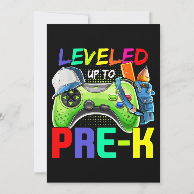 Convite Leveled Up To PreK Gamer Back To School First Day  (Frente)