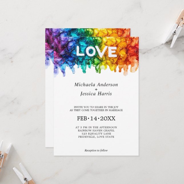 Convite 🌈 LGBTQ Pintado com Casamento de Amor (Frente/Verso In Situ)
