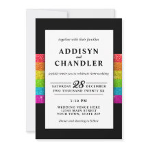 LGBTQ Rainbow Black Chic Modern Wedn Glitter