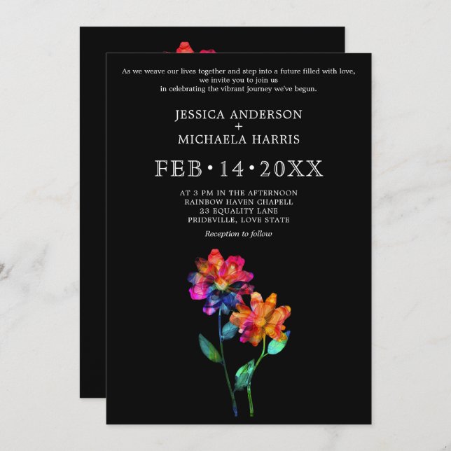 Convite 🌈 LGBTQ Vow Bloom Petals & Pride  (Frente/Verso)