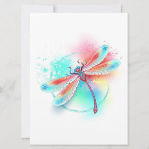 Convite libélula vermelha sobre fundo de aquarela