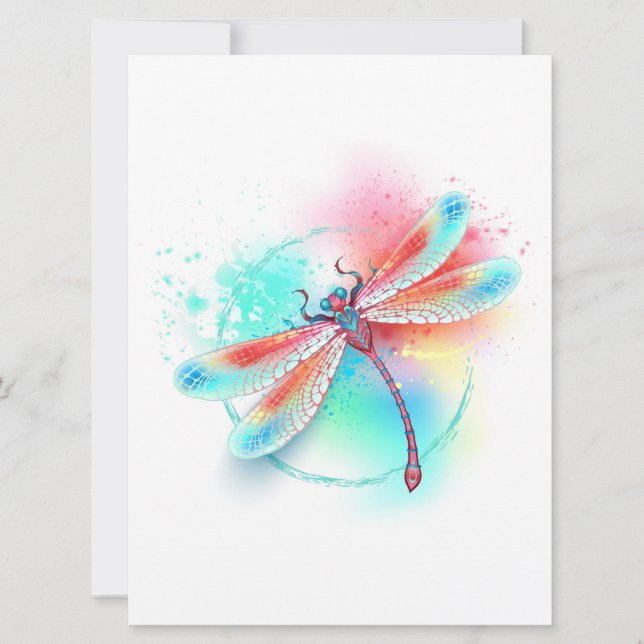 Convite libélula vermelha sobre fundo de aquarela (Frente)