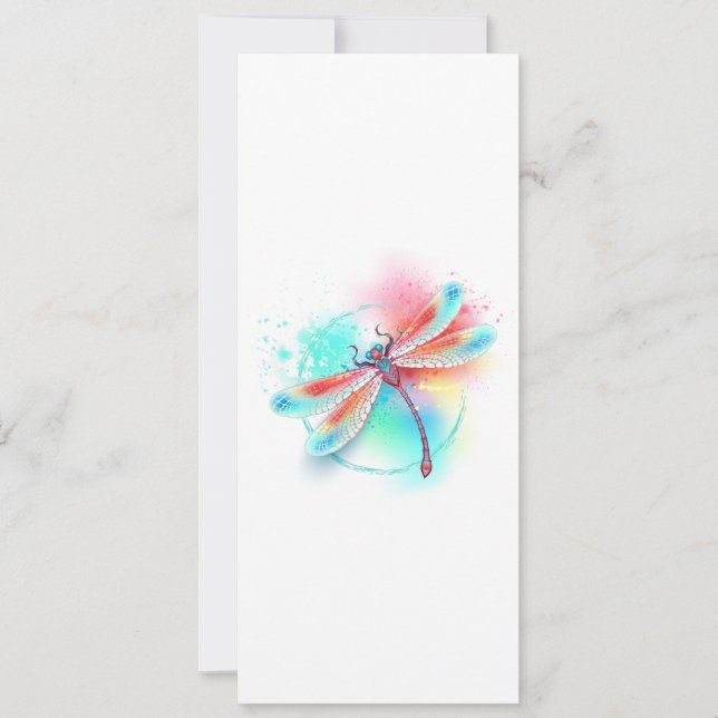 Convite libélula vermelha sobre fundo de aquarela (Frente)