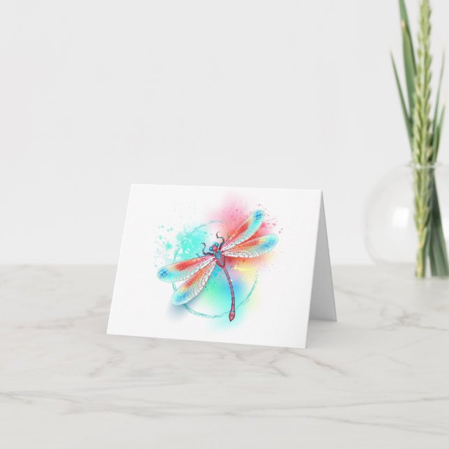 Convite libélula vermelha sobre fundo de aquarela (Frente)