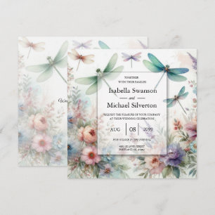 Convite Libélulas e Florais Pastéis Casamento