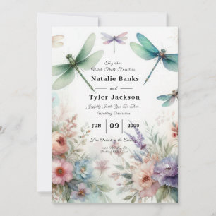 Convite Libélulas e Florais Pastel Casamento