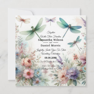 Convite Libélulas e Florais Pastel Casamento