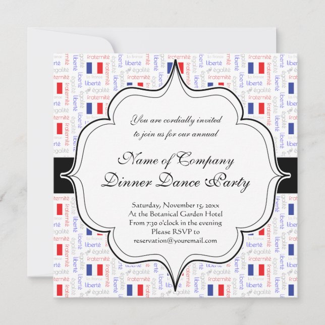 Convite Liberté - Egalité - Fraternité - Padrão de Palavra (Frente)