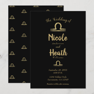 Convite LIBRA Ásterologia do Zodíaco de Ouro Casamento de 
