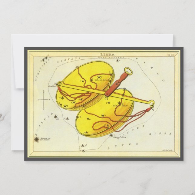 Convite Libra Balanças Constellação Vintage Espelho de Urâ (Frente)