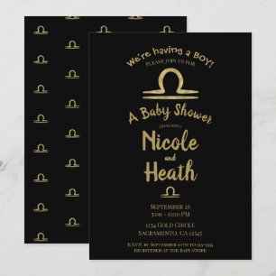 Convite LIBRA Ouro Setembro Outubro Chás de Bebê de Outono