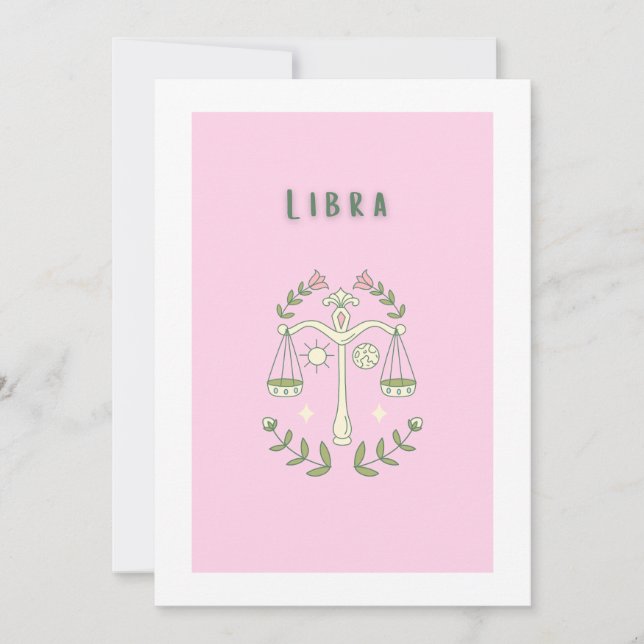 Convite Libra Rosa, zodíaco, signo do zodíaco (Frente)