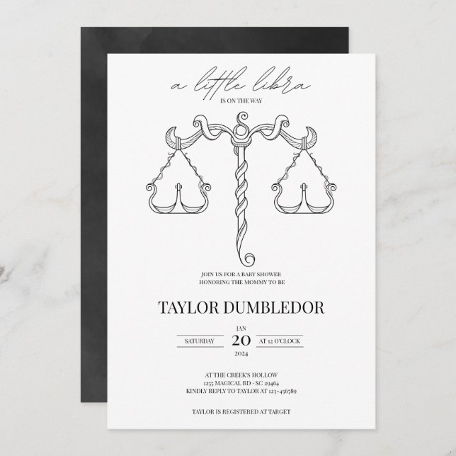 Convite Libra Zodiac - Chá de fraldas de Astrologia por Si (Frente/Verso)