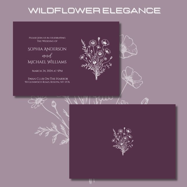 Convite Licença de Elegância de Flores Selvagens de Laranj (Wildflower Elegance Wedding Invitations Purple)