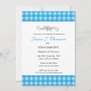 Convite Licenciação clássica, elegante de xadrezes azuis d